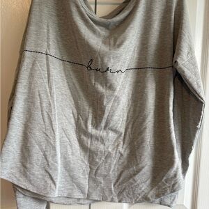 Burn Boot Camp Gray Long Sleeve Top with Embroidered Text